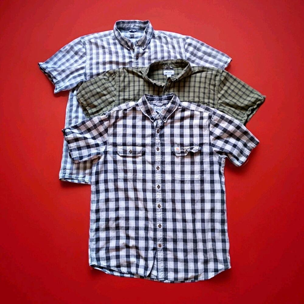 Carhartt Short Sleeve Relaxed Fit Button Up Plaid Mens XL Tall Lot Of 3